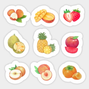 Taiwan Fruits Illustration Pack 台灣水果插畫 - Lychee, Mango, Strawberry, Bread Fruit, Pineapple, Plum, Pear, Peach and Persimmon Sticker